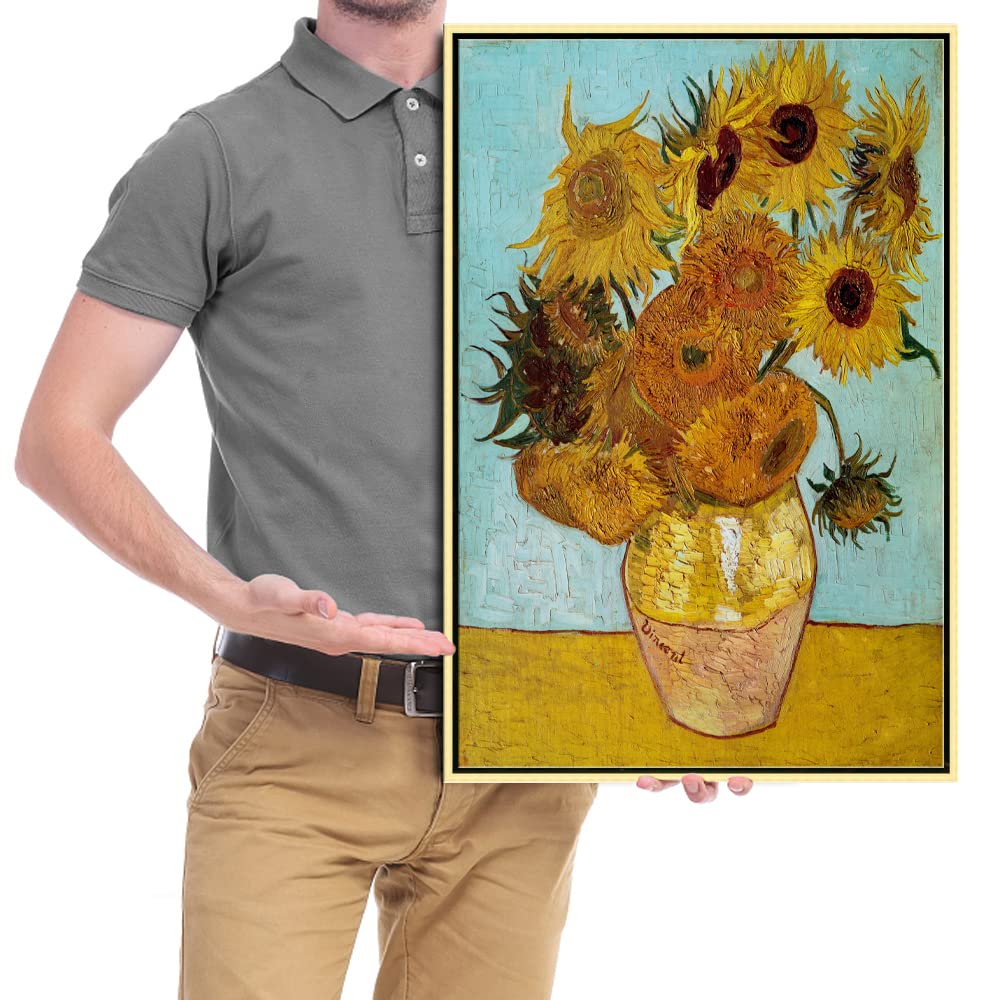 Wieco Art Framed Canvas Wall Art Size L Sunflower by Vincent Van Gogh Oil Paintings Reproduction Abstract Wall Decorations for Living Room Golden Frame Home Decorations