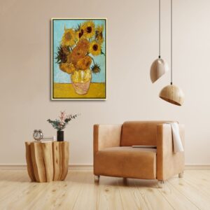 Wieco Art Framed Canvas Wall Art Size L Sunflower by Vincent Van Gogh Oil Paintings Reproduction Abstract Wall Decorations for Living Room Golden Frame Home Decorations