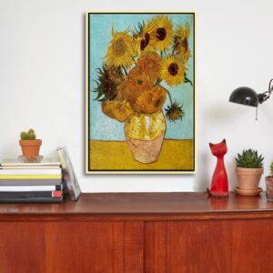 Wieco Art Framed Canvas Wall Art Size L Sunflower by Vincent Van Gogh Oil Paintings Reproduction Abstract Wall Decorations for Living Room Golden Frame Home Decorations