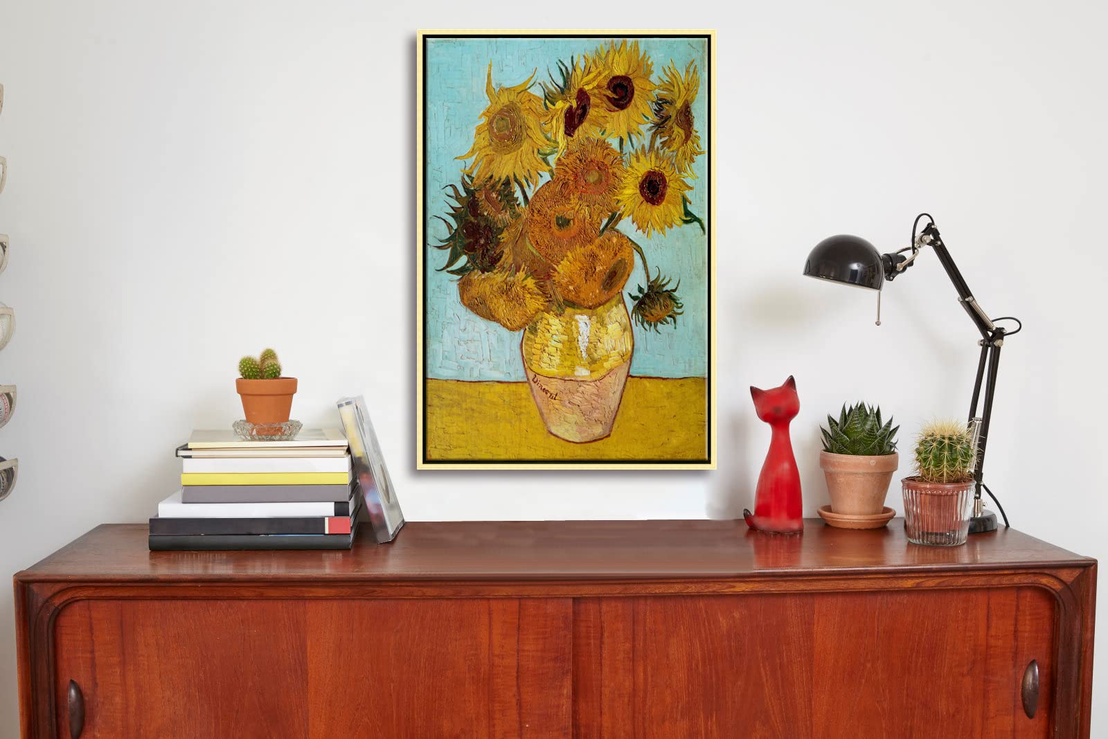 Wieco Art Framed Canvas Wall Art Size L Sunflower by Vincent Van Gogh Oil Paintings Reproduction Abstract Wall Decorations for Living Room Golden Frame Home Decorations