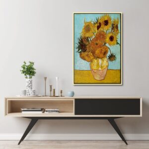 Wieco Art Framed Canvas Wall Art Size L Sunflower by Vincent Van Gogh Oil Paintings Reproduction Abstract Wall Decorations for Living Room Golden Frame Home Decorations