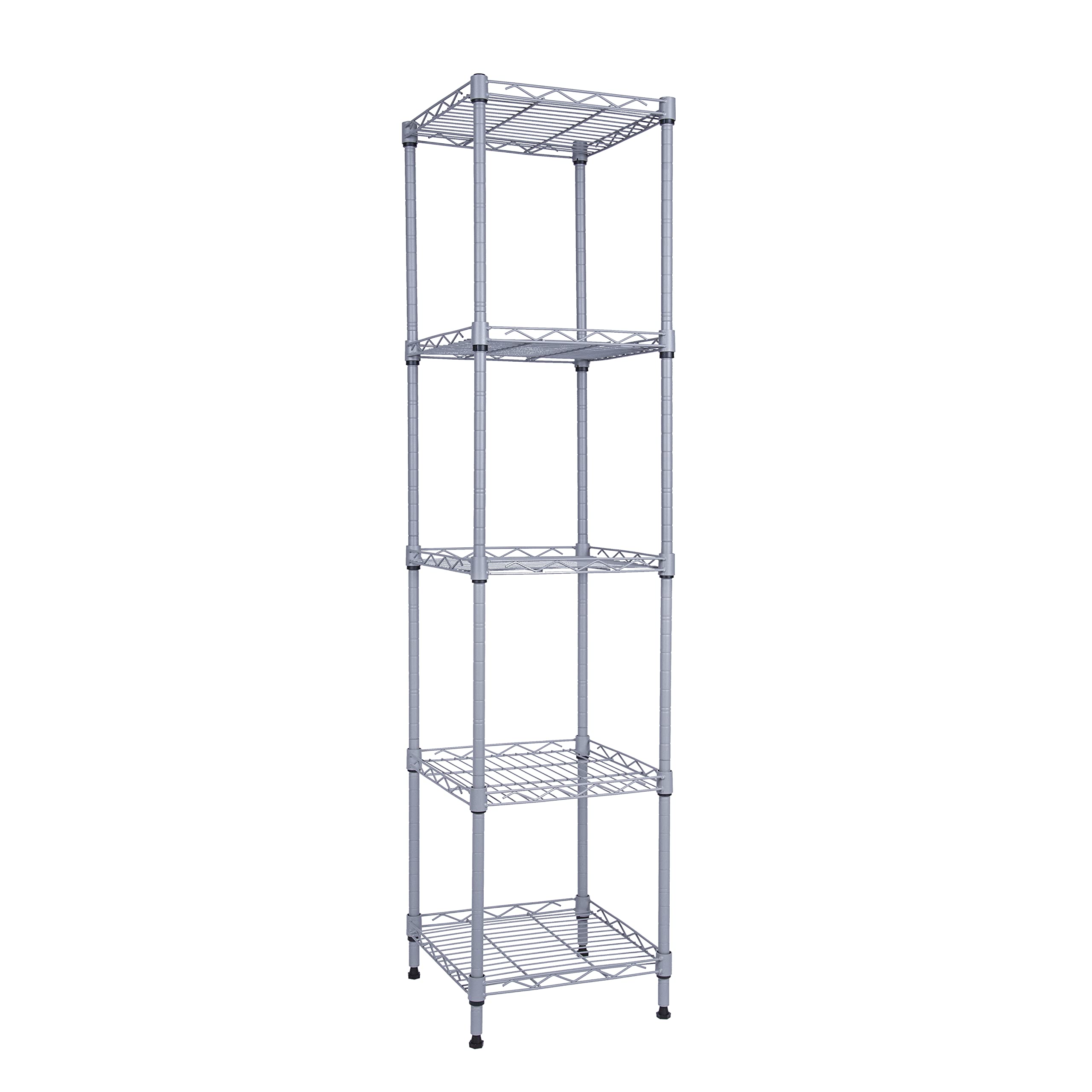 GIOTORENT 5 Tier Standing Shelving Metal Units, Adjustable Height Wire Shelf Display Rack for Laundry Bathroom Kitchen 11.8 W x 11.8 D x 50 H (5-Tier, Gray)