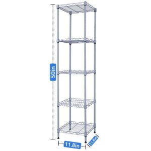 GIOTORENT 5 Tier Standing Shelving Metal Units, Adjustable Height Wire Shelf Display Rack for Laundry Bathroom Kitchen 11.8 W x 11.8 D x 50 H (5-Tier, Gray)