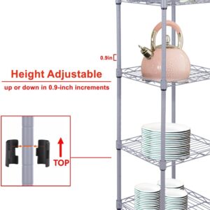 GIOTORENT 5 Tier Standing Shelving Metal Units, Adjustable Height Wire Shelf Display Rack for Laundry Bathroom Kitchen 11.8 W x 11.8 D x 50 H (5-Tier, Gray)