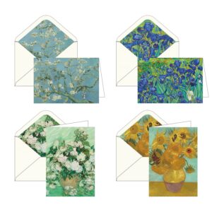 RainCaper Fine Art Keepsake 5x7 Blank Stationery van Gogh Greeting Note Cards With Decorative Envelopes, Gift Boxed Set of 16 | 300 GSM Cardstock (van Gogh Flowers)