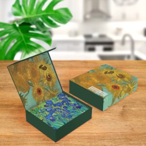 RainCaper Fine Art Keepsake 5x7 Blank Stationery van Gogh Greeting Note Cards With Decorative Envelopes, Gift Boxed Set of 16 | 300 GSM Cardstock (van Gogh Flowers)