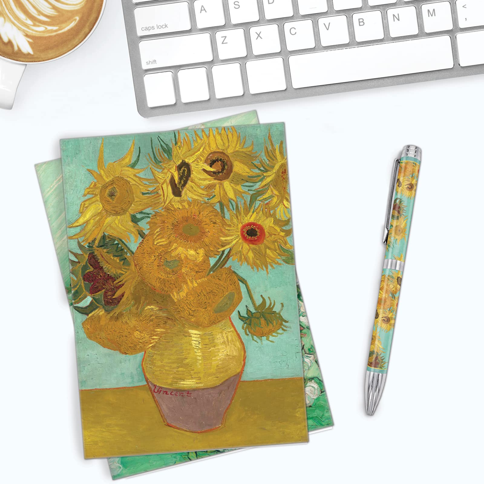 RainCaper Fine Art Keepsake 5x7 Blank Stationery van Gogh Greeting Note Cards With Decorative Envelopes, Gift Boxed Set of 16 | 300 GSM Cardstock (van Gogh Flowers)