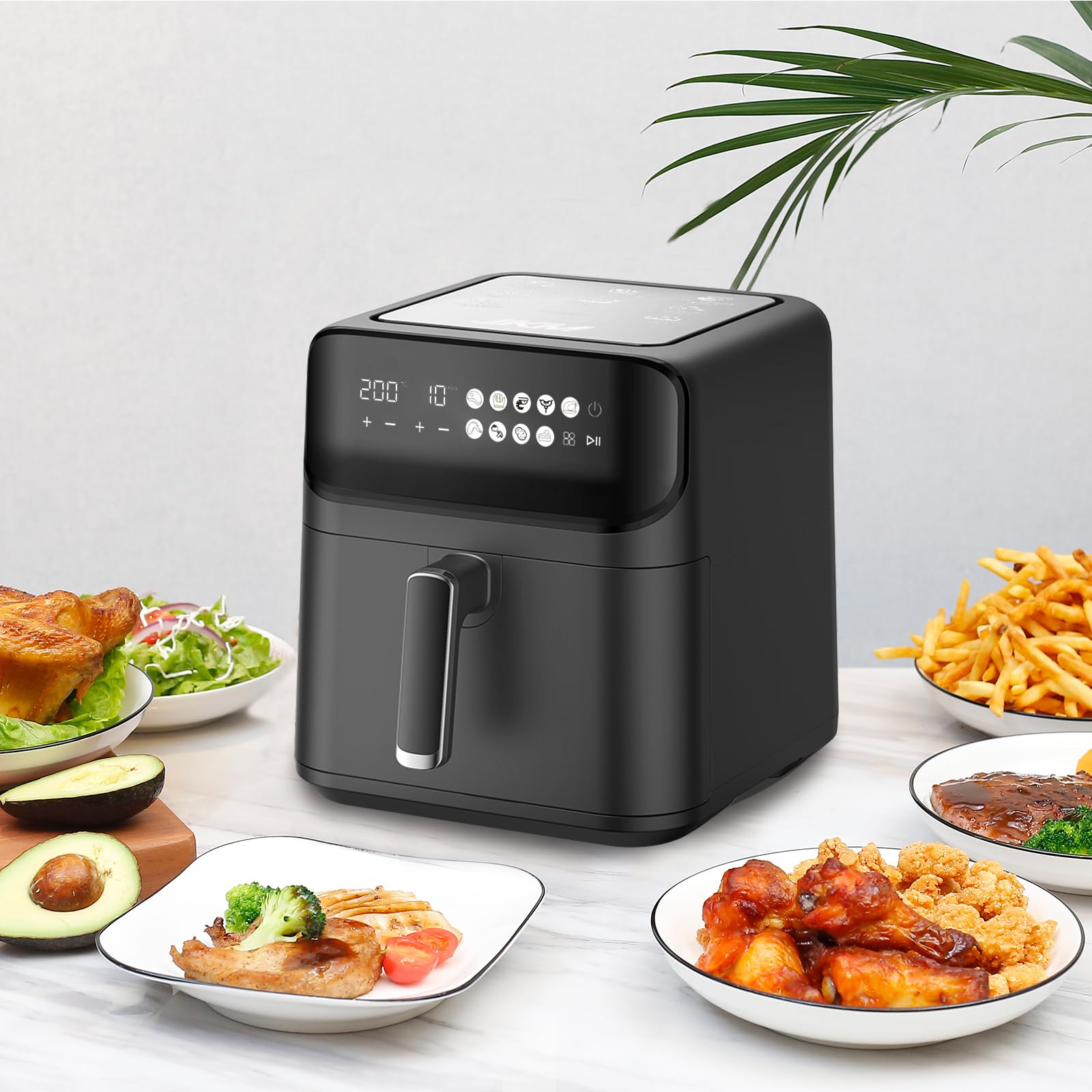 JKM 7-Quart Digital Air Fryer with 9 Cooking Presets, LED Touchscreen, Nonstick Basket & Tray, Black