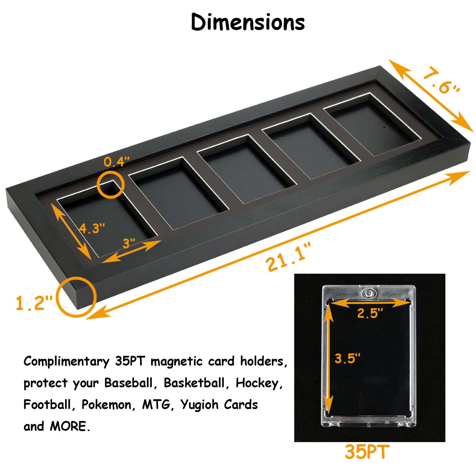 Bivitre Trading Card Display Frame - Wall Mount Baseball Card Display Case with UV Protection Magnetic Card Holder for 5 Standard Cards, Display for Basketball Football Hockey Pokemon MTG Yugioh