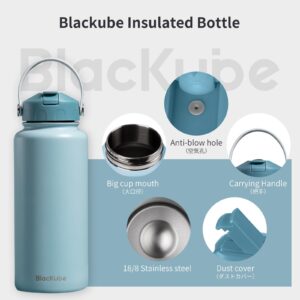 BLACKUBE 32oz Insulated Water Bottle with Straw Lid, Stainless Steel Water Bottles Keeps Hot and Cold for School, Fitness, Outdoor and Camping-Blue