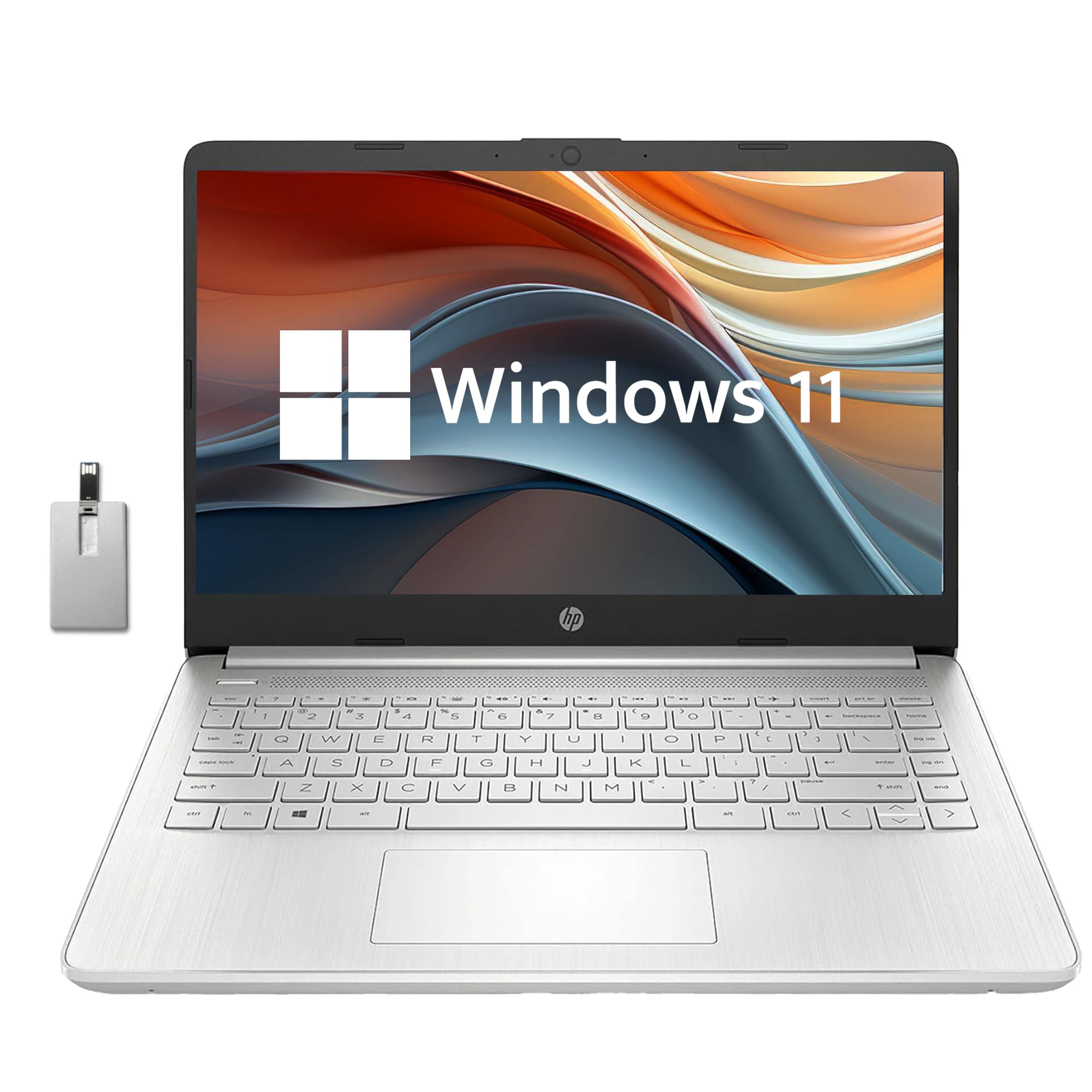 HP 14" FHD IPS-Type Lightweight Laptop, AMD Ryzen 3-3250U, 16GB RAM, 512GB PCIe SSD, AMD Radeon Graphics, True Vision HD Camera, Wi-Fi 5, Bluetooth, Win 11, Silver, 32GB USB Card