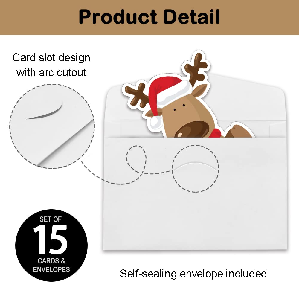 REWIDPARTY Christmas Elk Party Invitation Cards with Envelopes（Set of 15） Merry Christmas Shaped Fill-in Invitations Christmas Party Supplies Decorations Party Celebration Cards for Kids Teens Adults