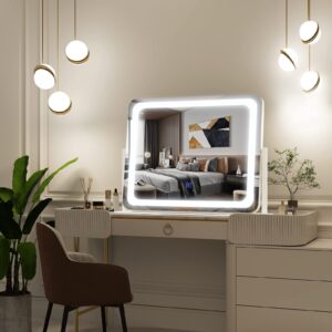 FENNIO Vanity Mirror with Lights 22''x19'' Makeup Mirror with Lights,Vanity Mirror Touch Screen with 3-Color Lighting,Dimmable,for Vanity Desk Tabletop