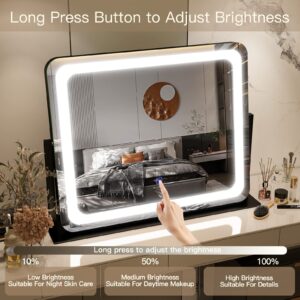 FENNIO Vanity Mirror with Lights 22"x19",LED Lighted Makeup Mirror,Large Makeup Mirror with Lights,Touch Screen with 3-Color Lighting,Led Mirror Makeup,Dimmable,for Vanity Desk Tabletop,Bedroom