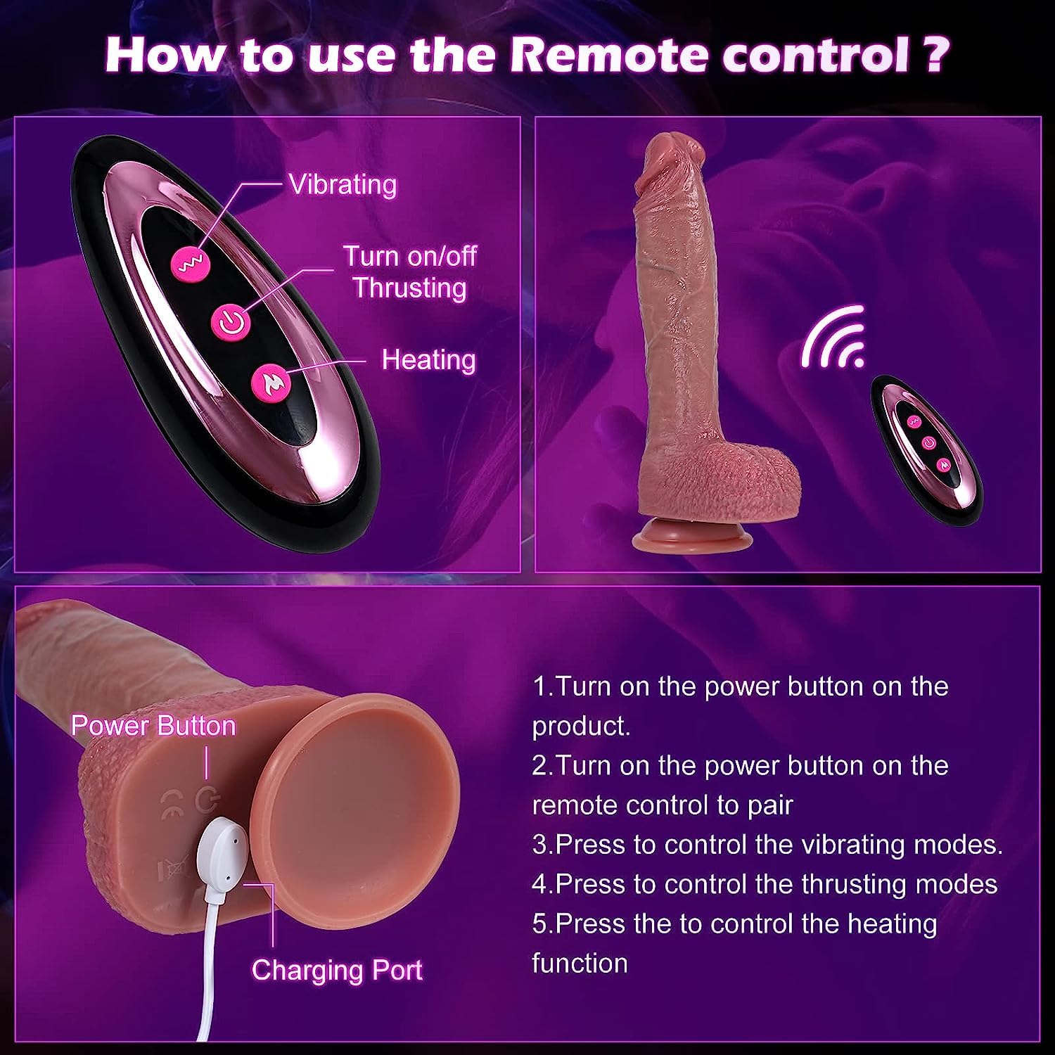 Thrusting Dildo Heating Realistic Dildos Women Stimulation: Adult Sex Toys & Games Vibrator for Clitoral G Spot Anal Masturbation, Strap on Penis with 9 Vibrations 3 Thrusts for Couple Pleasure, 10"