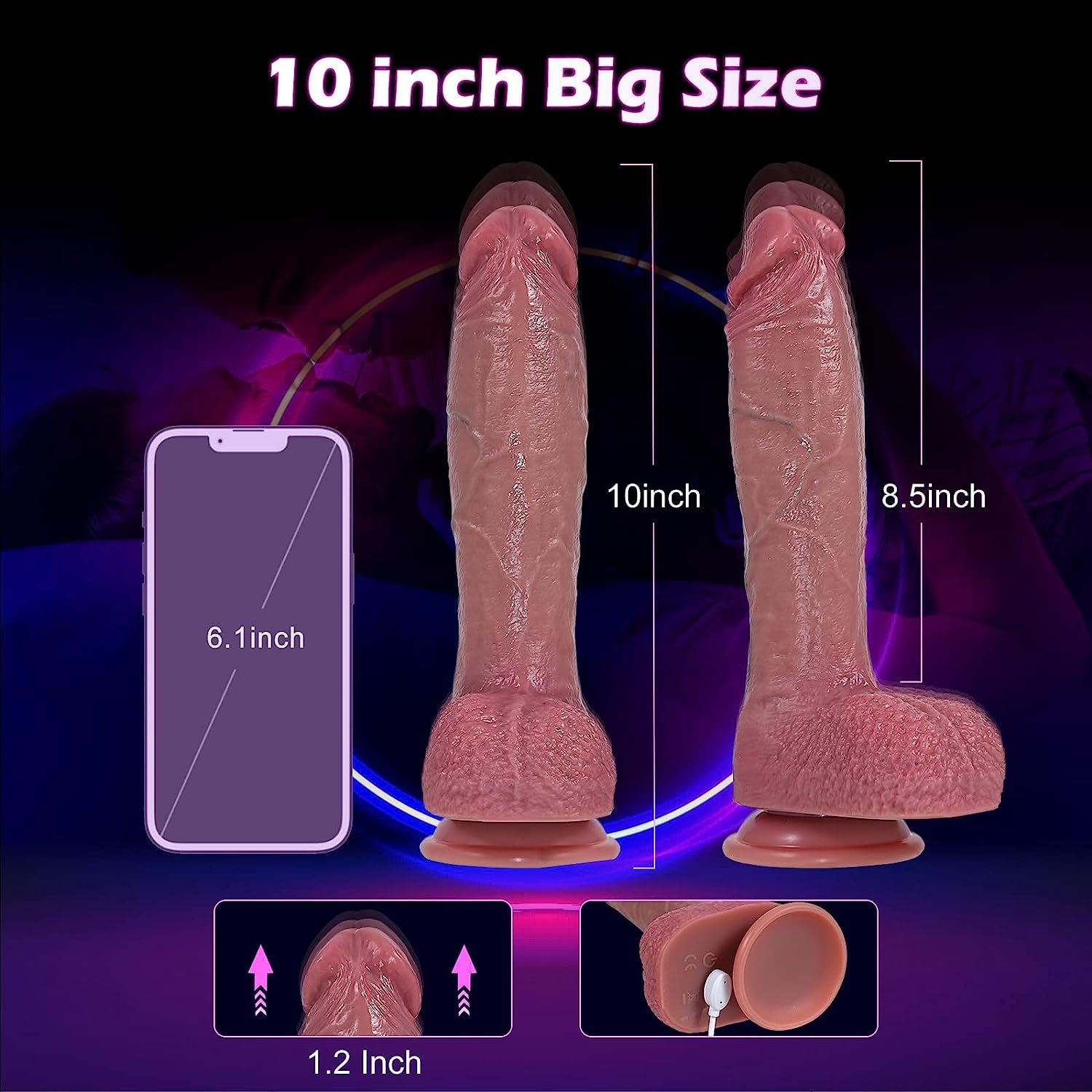 Thrusting Dildo Heating Realistic Dildos Women Stimulation: Adult Sex Toys & Games Vibrator for Clitoral G Spot Anal Masturbation, Strap on Penis with 9 Vibrations 3 Thrusts for Couple Pleasure, 10"