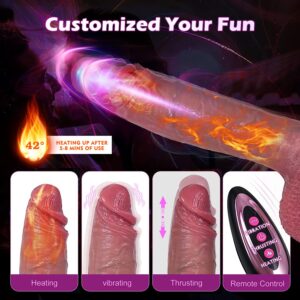 Thrusting Dildo Heating Realistic Dildos Women Stimulation: Adult Sex Toys & Games Vibrator for Clitoral G Spot Anal Masturbation, Strap on Penis with 9 Vibrations 3 Thrusts for Couple Pleasure, 10"