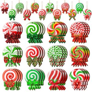 36 pcs peppermint christmas tree ornaments colorful peppermint wood ornaments lollipop candy christmas ornaments hanging peppermint tree decorations with ropes for candy party xmas tree (classic)