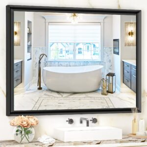 Vosuja 40 x 30 Inch Bathroom Mirrors for Wall, Black Bathroom Mirror, Wall Mirror for Bathroom in Aluminum Alloy Metal Frame (Horizontal/Vertical)