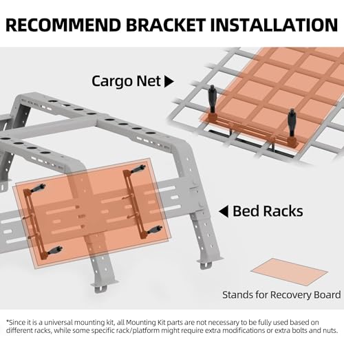 ALL-TOP Recovery Board Mount Kits, Universal Brackets for Traction Tracks, Adjustable DIY Installtion Sets to Roof Racks, Crossbars & Cargo Basket