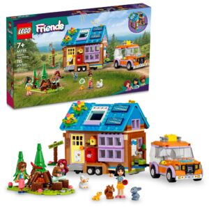 lego friends mobile tiny house 41735, forest camping dollhouse pretend play set with toy car to enjoy the great outdoors, includes leo & liann friendship mini-dolls, gift idea for kids 7 plus