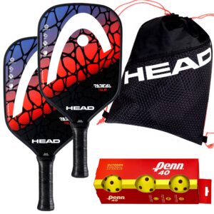 head radical tour classic graphite 2 paddle bundle with tour team drawstring bag, 3-pack penn outdoor pickleballs