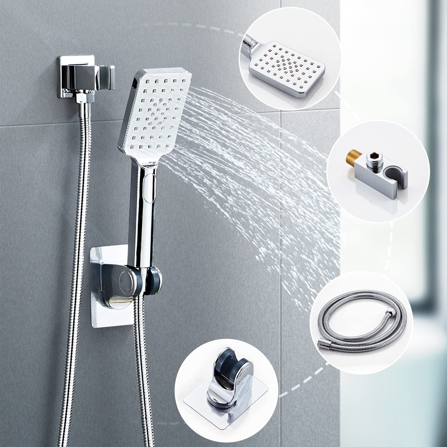 LCEVCGK Shower System, Shower Faucet Set Complete Square Rain Shower Combo Set with 8 inch Rainfall Shower Head System Bathroom Wall Mounted 3-Setting Handheld Shower,Chrome