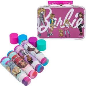 Barbie – Townley Girl Plant Based 4 Pk Swirl Lip Balm with Tin Case Makeup Cosmetic Set for Kids and Girls, Ages 3+, Perfect for Parties, Sleepovers & Makeovers