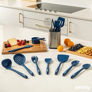 Silicone Kitchen Utensils Set & Holder: Cooking Utensils Set - Kitchen Essentials for New Home & 1st Apartment- Silicone Spatula Set, Cooking Spoons for Nonstick Cookware (Silicone, Blue)