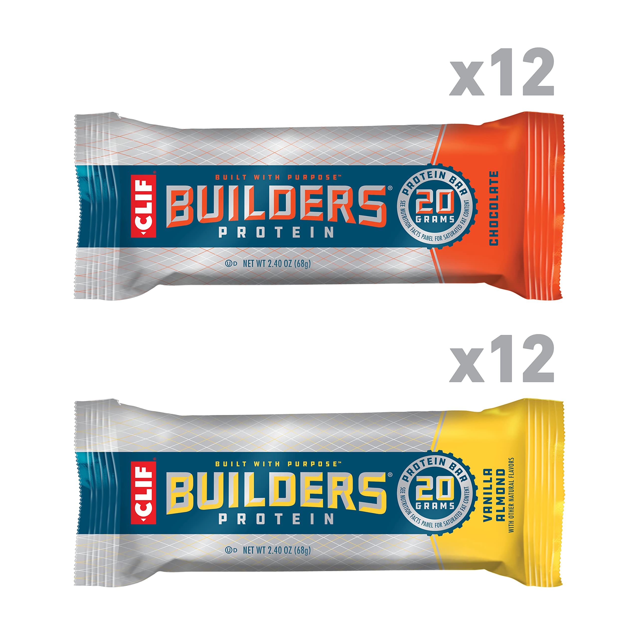 CLIF BUILDERS - Protein Bars - Chocolate - 12 Count + CLIF Builders - Protein Bars - Vanilla - 12 Count