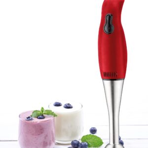 Courant 2-Speed Hand Blender w/ 200W, Stainless Steel Leg, Easy to Clean Stick Blender, Blends Purees, Smoothie, Crushes Ice - Red