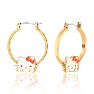 sanrio hello kitty womens hoop earrings - gold flash plated and enamel hello kitty earrings officially licensed