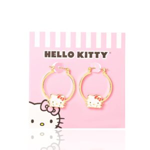 Sanrio Hello Kitty Womens Hoop Earrings - Gold Flash Plated and Enamel Hello Kitty Earrings Officially Licensed