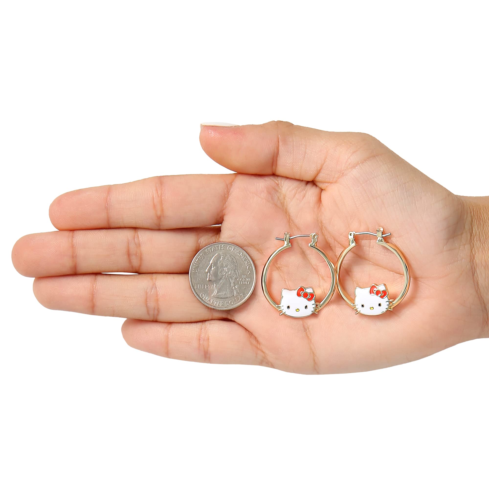 Sanrio Hello Kitty Womens Hoop Earrings - Gold Flash Plated and Enamel Hello Kitty Earrings Officially Licensed