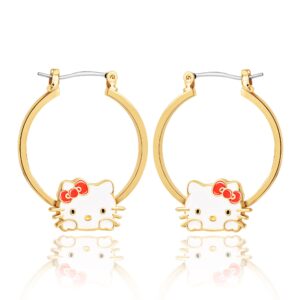 Sanrio Hello Kitty Womens Hoop Earrings - Gold Flash Plated and Enamel Hello Kitty Earrings Officially Licensed