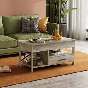 WLIVE Coffee Table, 39" Lift Top Coffee Table with Hidden Compartment and Sorage Drawers for Living Room,Grey