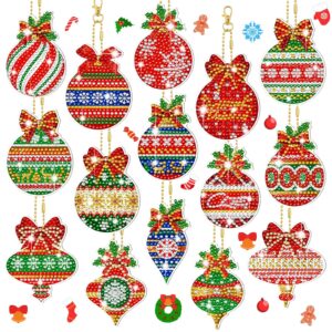 bbto 15 christmas diamond painted keychains art ornaments 5d diy red christmas ball patterns for children's diy crafts