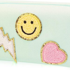 dark swan Preppy Makeup Bag Patch Smile Lightning Heart PU Leather Portable Waterproof Travel Makeup Bag Organizer Travel Accessories Makeup Bag Purse for Women Mint Green