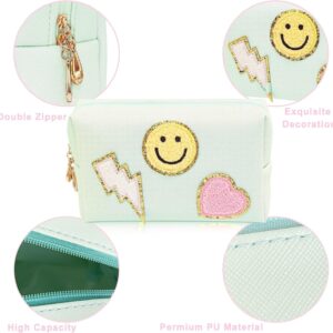 dark swan Preppy Makeup Bag Patch Smile Lightning Heart PU Leather Portable Waterproof Travel Makeup Bag Organizer Travel Accessories Makeup Bag Purse for Women Mint Green