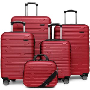 larvender luggage 5 piece sets, expandable luggage sets clearance, suitcases with spinner wheels, hard shell luggage carry on luggage set with tsa lock (red)