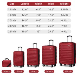 LARVENDER Luggage 5 Piece Sets, Expandable Luggage Sets Clearance, Suitcases with Spinner Wheels, Hard Shell Luggage Carry on Luggage Set with TSA Lock (Red)