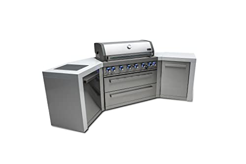 Mont Alpi 44-Inch MAi805-D45 Deluxe 45 Degree 6-Burner 115000 BTU Deluxe Stainless Steel Island Outdoor Kitchen Gas Barbecue Grill w/Granite Countertops & Sides + Storage Drawers & Cabinets