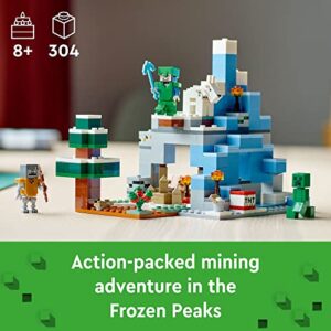 LEGO Minecraft The Frozen Peaks 21243, Cave Mountain Set with Steve, Creeper, Goat Figures & Accessories, Icy Biome Toy for Kids Age 8 Plus Years Old