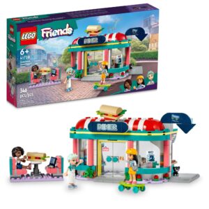 LEGO Friends Heartlake Downtown Diner Building Toy - Restaurant Pretend Playset with Food, includes Mini-Dolls Liann, Aliya, and Charli, Birthday Gift Toy Set for Boys and Girls Ages 6+, 41728