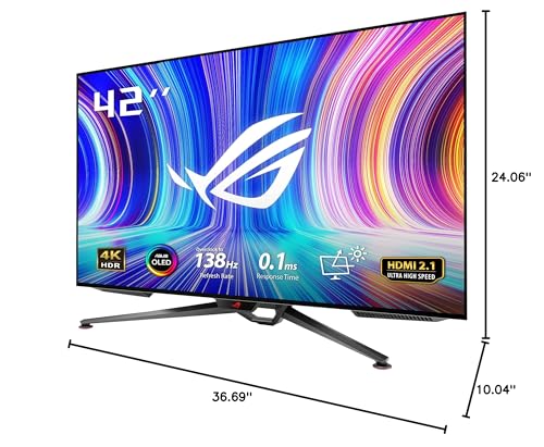 ASUS ROG Swift 41.5” 4K OLED Gaming Monitor (PG42UQ) - UHD (3840 x 2160), 138Hz, 0.1ms, HDMI2.1, True 10 bit, DCI-P3 98%, G-SYNC Compatible, DisplayPort, USB, Console Ready, Remote Control, Anti-Glare