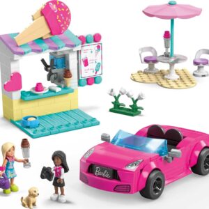 Mega Barbie Car Building Toys Playset, Convertible & Ice Cream Stand with 225 Pieces, 2 Micro-Dolls and Accessories, Pink,