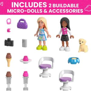 Mega Barbie Car Building Toys Playset, Convertible & Ice Cream Stand with 225 Pieces, 2 Micro-Dolls and Accessories, Pink,