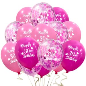 jonhamwelbor happy 30th birthday balloon (30pcs 12inch) hot pink and pink latex inflatable confetti anniversary party helium balloons decorations supplies for 30 year old women,her,daughter,sister