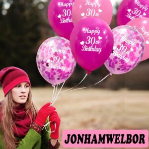 JONHAMWELBOR Happy 30th Birthday Balloon (30pcs 12inch) Hot Pink and Pink Latex Inflatable Confetti Anniversary Party Helium Balloons Decorations Supplies for 30 Year Old Women,Her,Daughter,Sister