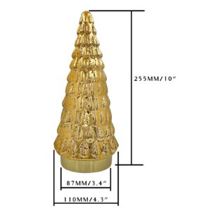 SHMILMH Gold Mercury Glass Christmas Tree 1pcs, Tabletop Christmas Tree with Light, Battery Operated Small Xmas Tree for Fireplace Centerpiece Decorations 10"